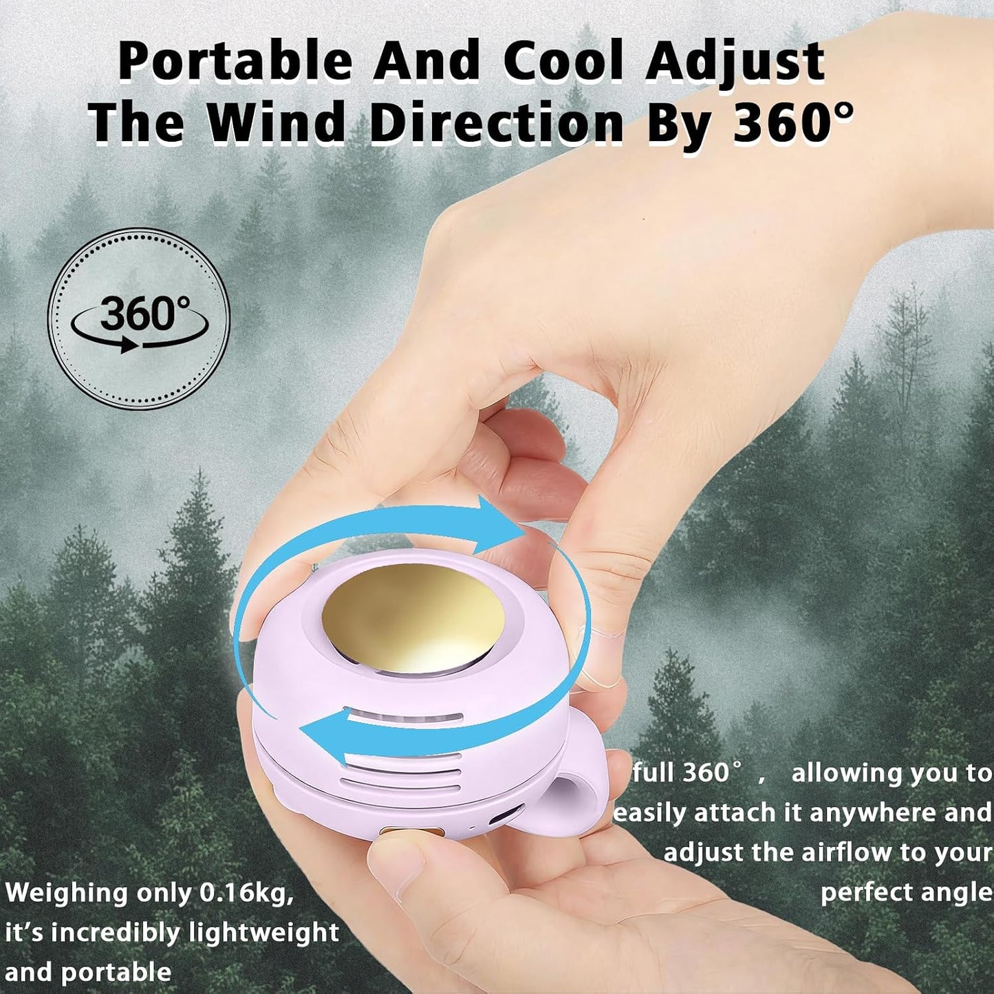 Portable Clip-On Fan, Mini USB Rechargeable 360° Rotatable Fan, Personal Fan 3-Speed Silent Mini Bladeless Fans