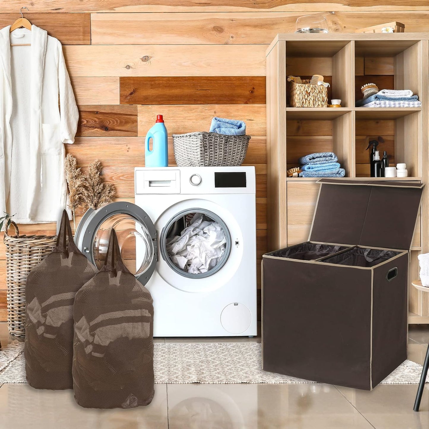 Simple Houseware Double Laundry Hamper with Lid and Removable Bags, Black