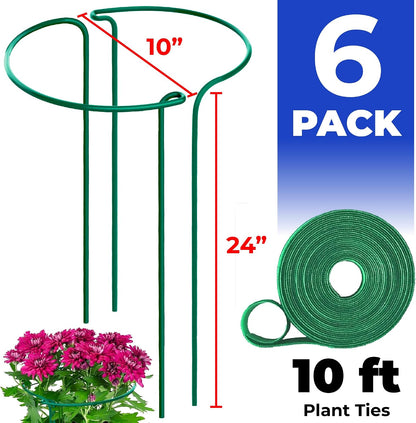 K-Brands 12 Pack Plant Support Stakes – Heavy-Duty Half Round Peony Support Ring and Cage for Indoor and Outdoor Plants – Peony, Tomato, Hydrangea, Rose 10" Wide x 16" High