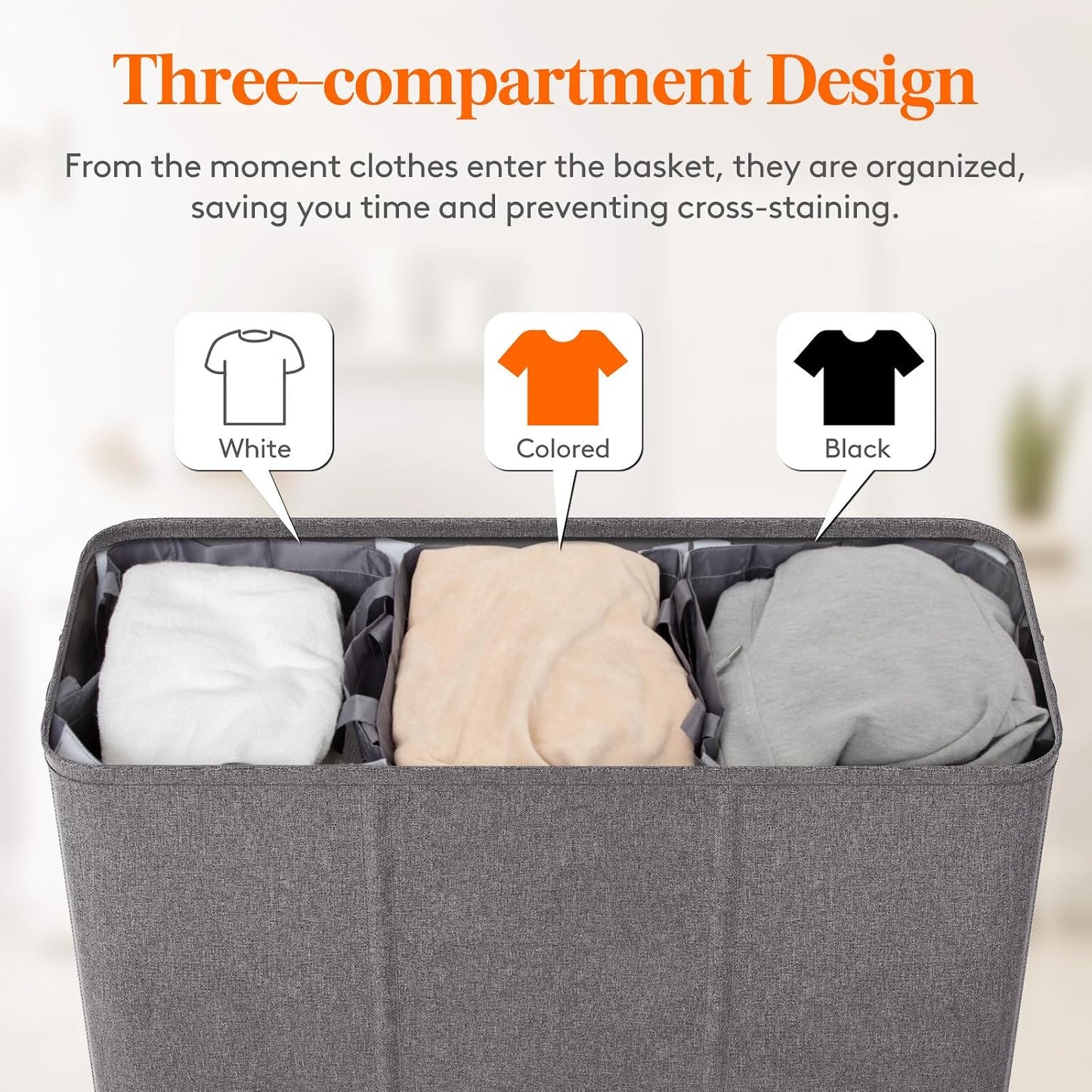 Lifewit Double Laundry Hamper with Lid and Removable Laundry Bags, Large Collapsible 2 Dividers Dirty Clothes Basket with Handles for Bedroom Laundry Room Closet Bathroom College, 136L Beige