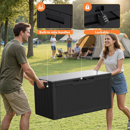 32 Gallon Deck Box Outdoor Indoor Waterproof Storage Box for Patio Furniture, Pool Accessories, Garden Tools, and Cushion Storage, Black