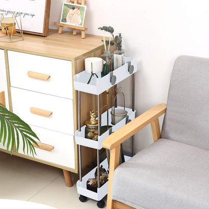 Melody House 3-Tier Slim Mobile Shelving Unit on Wheels, Slide Out Rolling Bathroom Storage Organizer, Utility Carts Shelf Rack for Kitchen Bathroom Laundry Room Narrow Places, Navy Blue