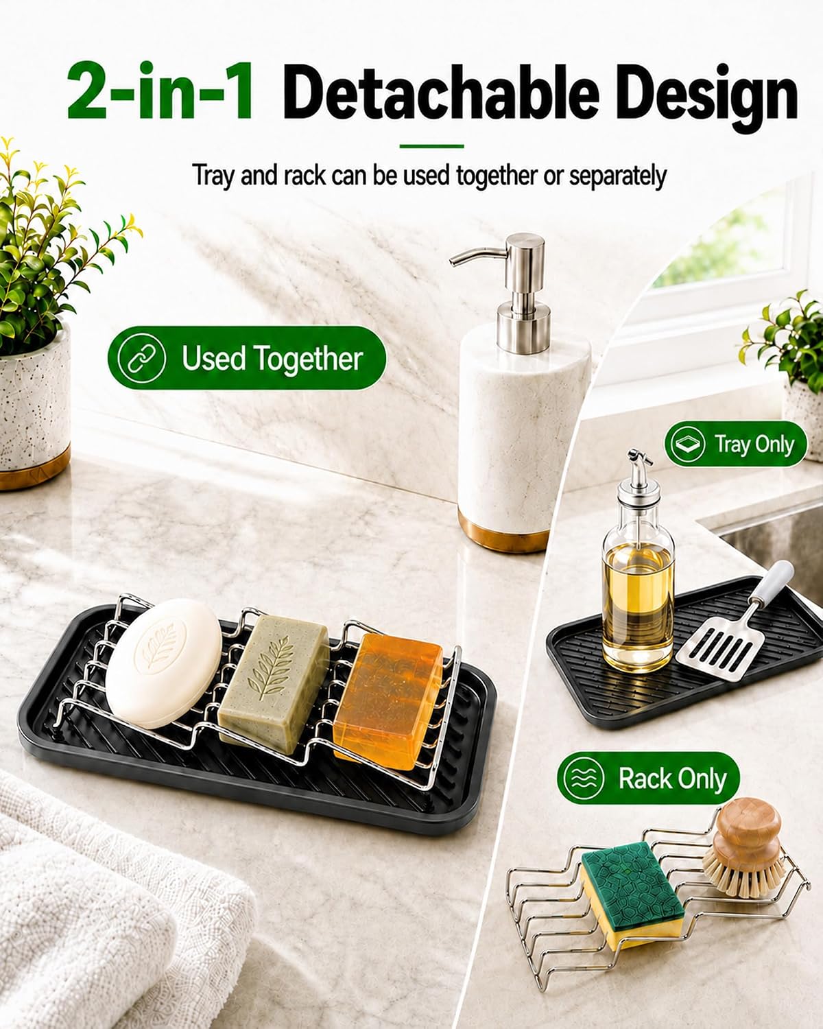 OZNER 304 Stainless Steel 3 Bar Soap Holder, Self Draining Soap Dish for Shower, Shampoo Bar Holder with Detachable Silicone Tray, Rust Proof Soap Saver for Bathroom Sink & Kitchen