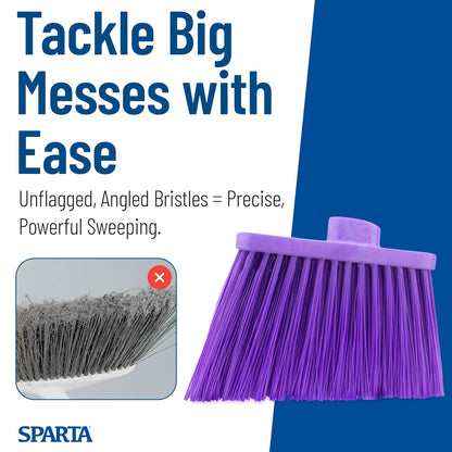 SPARTA Plastic Broom Head, Angled, Un-Flagged for Large Debris Indoor, Outdoor, Home, Restaurant, Lobby, Office, 12 Inches, Green