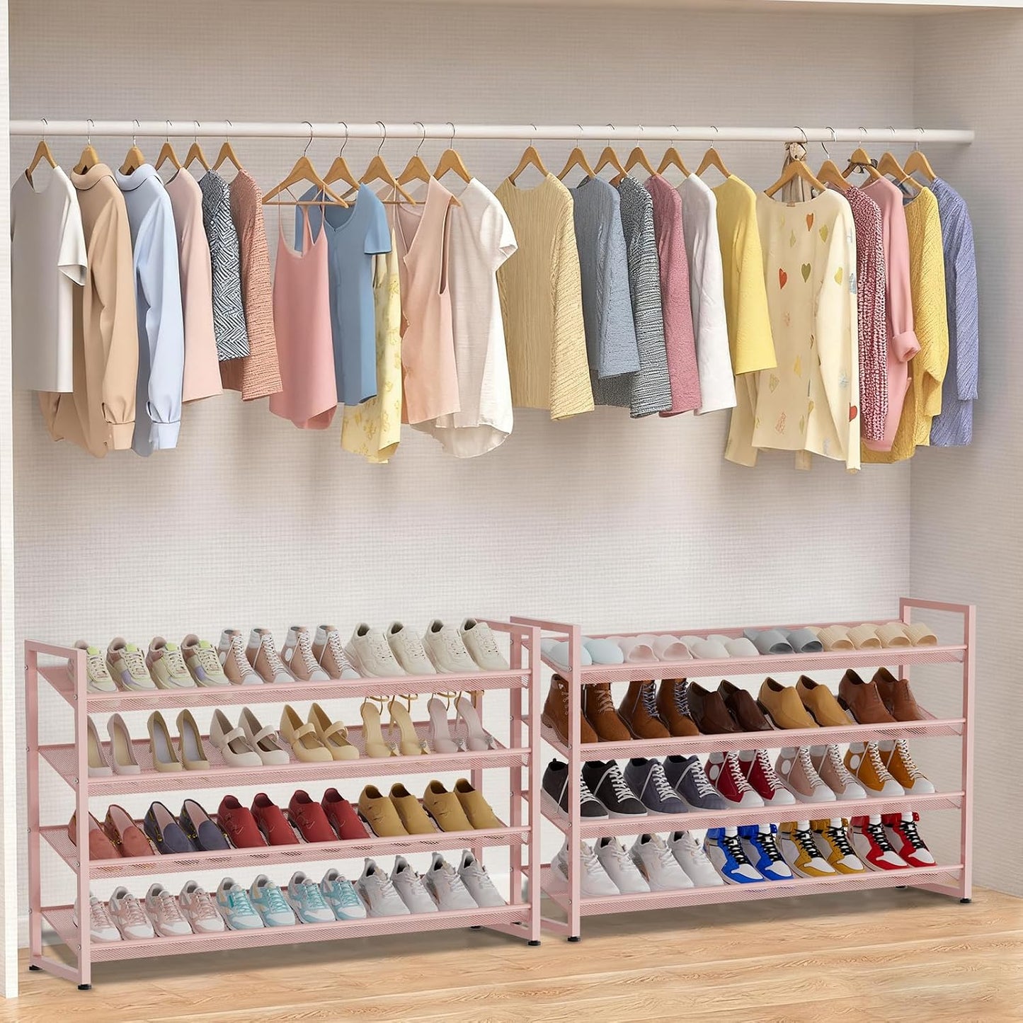 Large Shoe Rack 8 Tier Shoe Organizer, Heavy Duty Metal 4-Tier Stackable Shoe Storage Vertical Shoe Rack for Closet Front Door Entrance, Up to 50 Pairs, 44.8" W x 11.4" D x 56.7" H, Black
