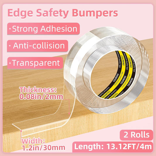 Clear Soft Corner Protectors for Furniture Strip,3 Rolls,2in(W) x 3.3FT(L),Sharp Edge & Table Bumper,Window Edge,Wall Protector, Soft Corner Guards Safe for Proof,Table Corner Protectors