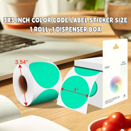 3 Inch White Color Code Dot Stickers,500 PCS Round Labels Stickers in Dispenser Box for Organization, Inventory,Classroom