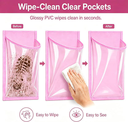 40 Pockets Over the Door Shoe Organizer – Waterproof Hanging Shoe Holder for Closet & Bathroom – Space-Saving Clear PVC Door Shoe Rack for Shoes, Toys, Toiletries & Snacks (White)