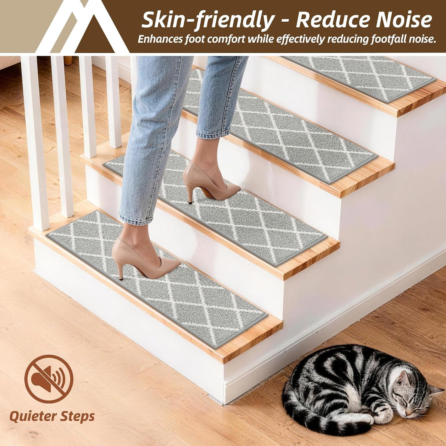 COSY HOMEER Carpet Stair Treads for Wooden Steps Non-Slip Indoor,4pcs, Navy | Peel and Stick,Reusable Adhesive,Residue Free,Washable,Pet Friendly,Soft Stair Runner for Kids,Elders,Multi-Surface Use