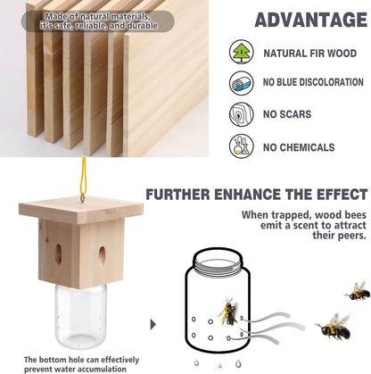 1 PCS Wood Carpenter Bee Trap for Outside - Best Bee Trap - Nature Hanging Carpenter Bee Traps Plastic Jar Outdoor - Insect Traps