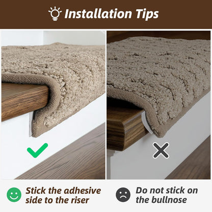 JSEI Bullnose Carpet Stair Treads, 14 Pcs Non Slip Stair Treads for Wooden Steps Indoor with TPE Backing, 11" x 30" Machine Washable Stair Runners with Edge Protection for Kids, Elders and Pets, Beige