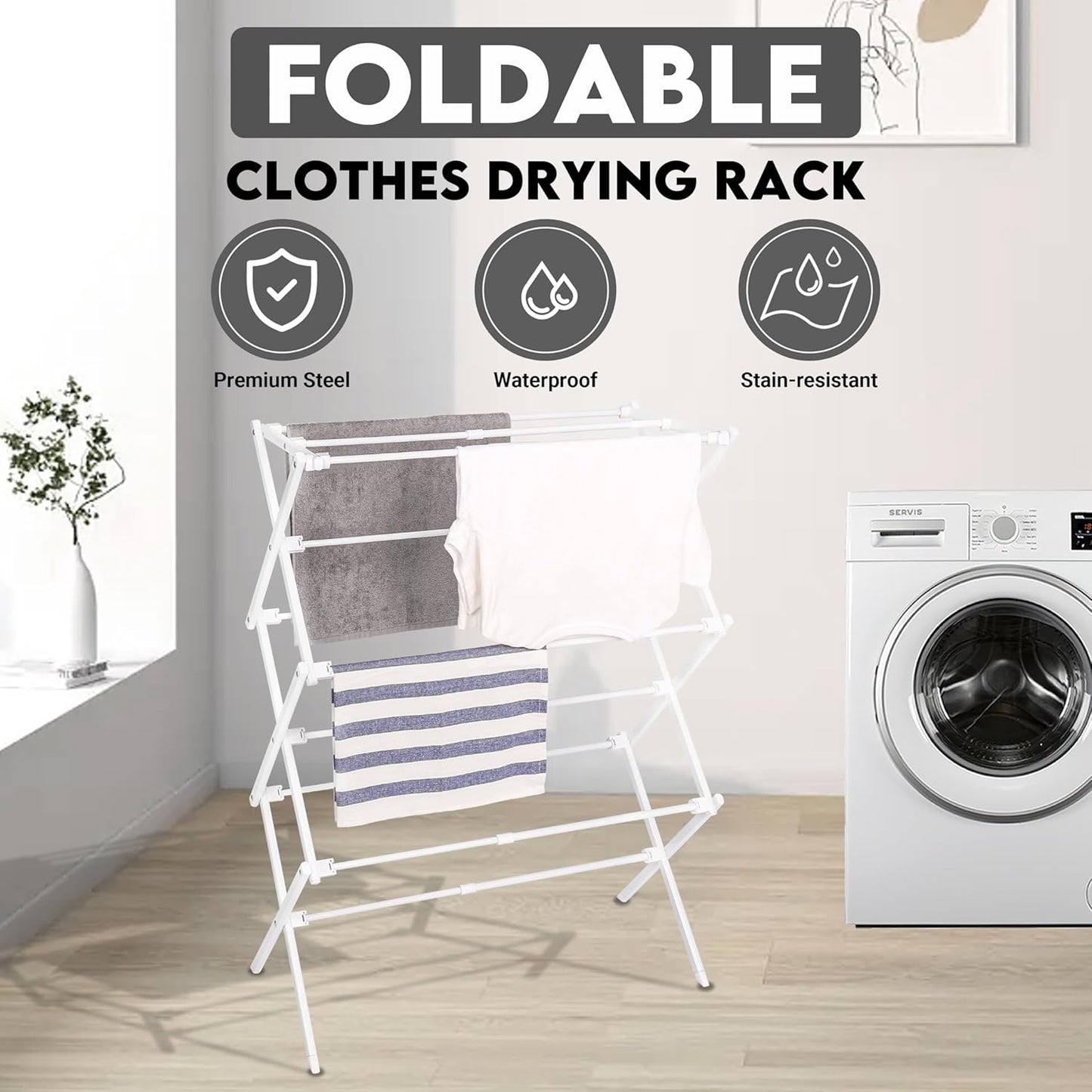 ZOES HOMEWARE 2026 Enhanced Clothes Drying Rack | Foldable Drying Rack Clothing for Laundry | Small Collapsible Portable Dryers for Laundry | Use for Indoor & Outdoor | White 37.5"x29"x12"