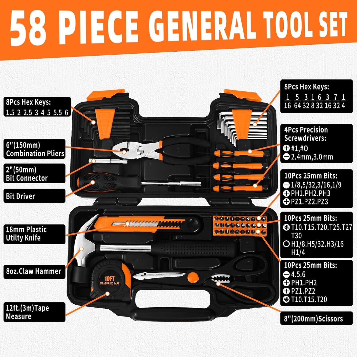 144-Piece General Household Hand Tool Kit with Plastic Toolbox Pink | Basic General Hand Tool Kit, Household Tool Set, for Home Repair, Office & College Dormitory Use, Daily Use for Women
