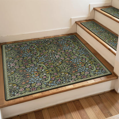 OJIA Floral Stair Treads Non-Slip Stair Runner for Wooden Steps Indoor 15PCS 30"x8" Carpet Stair Treads Stair Mats Staircase Step Treads for Kids, Elders and Dogs, Stair Covers, Black