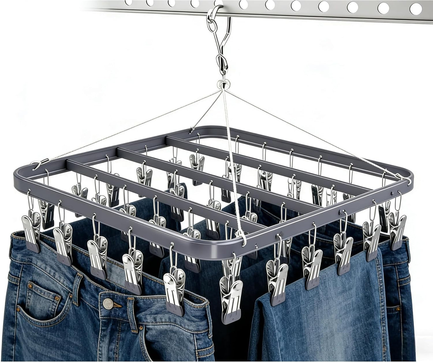 Pants Hangers Clothes Drying Racks Clip Hangers Metal with 36 Clips Windproof Underwear Hanger Foldable Laundry Clip for Jeans Yoga Leggings Trousers Socks Bras (Pink)