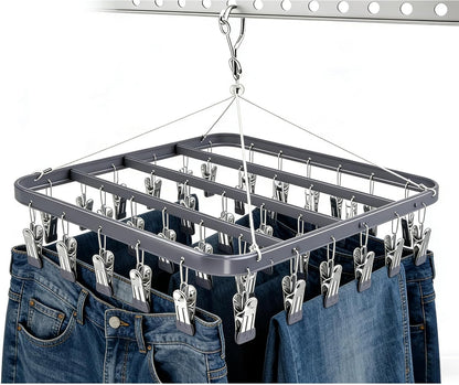 Pants Hangers Clothes Drying Racks Clip Hangers Metal with 36 Clips Windproof Underwear Hanger Foldable Laundry Clip for Jeans Yoga Leggings Trousers Socks Bras (Pink)