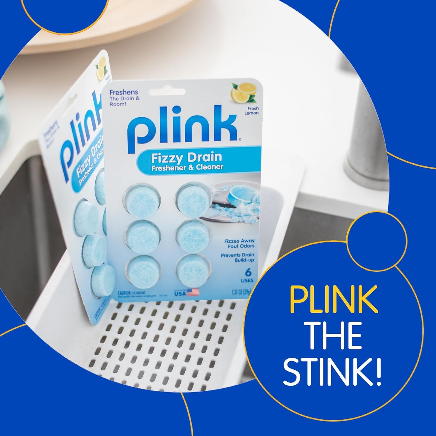 Plink Fizzy Drain Cleaner, 6 Count (Pack of 2), Lemon Scent