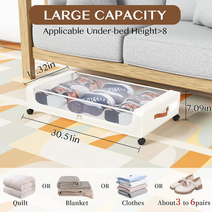 Under Bed Storage with Wheels, UnderBed Storage Containers with Clear Lid and Handles, XXL 60L Under the Bed Storage Bins Drawers for Clothes,Blankets,Shoes,Books (BLACK, 2 PACK)