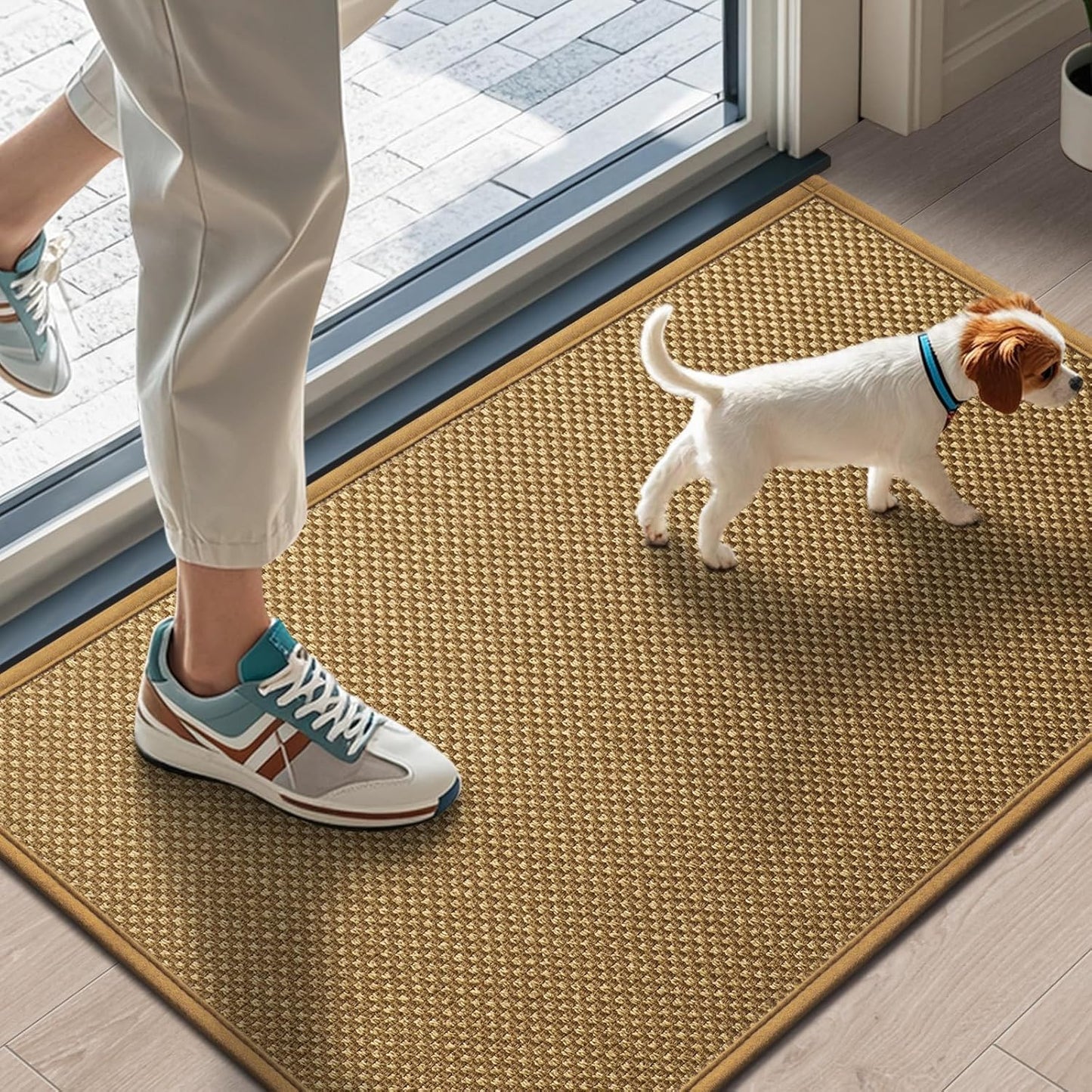 LEKEEPGO Door Mat 17"x29", Non Slip Door Mat Indoor Entrance, Rubber Backing Indoor Door mats Washable Absorbent Low-Profile Doormat Front Entryway Entry Resist Dirt Inside Door Mats, Khaki