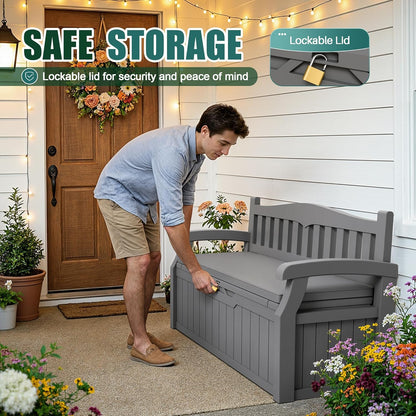 Devoko 80 Gallon Storage Bench Deck Box Lockable for Patio Furniture, Garden Decor and Outdoor Seating for Cushions, Garden Tools and Pool Supplies (Black)