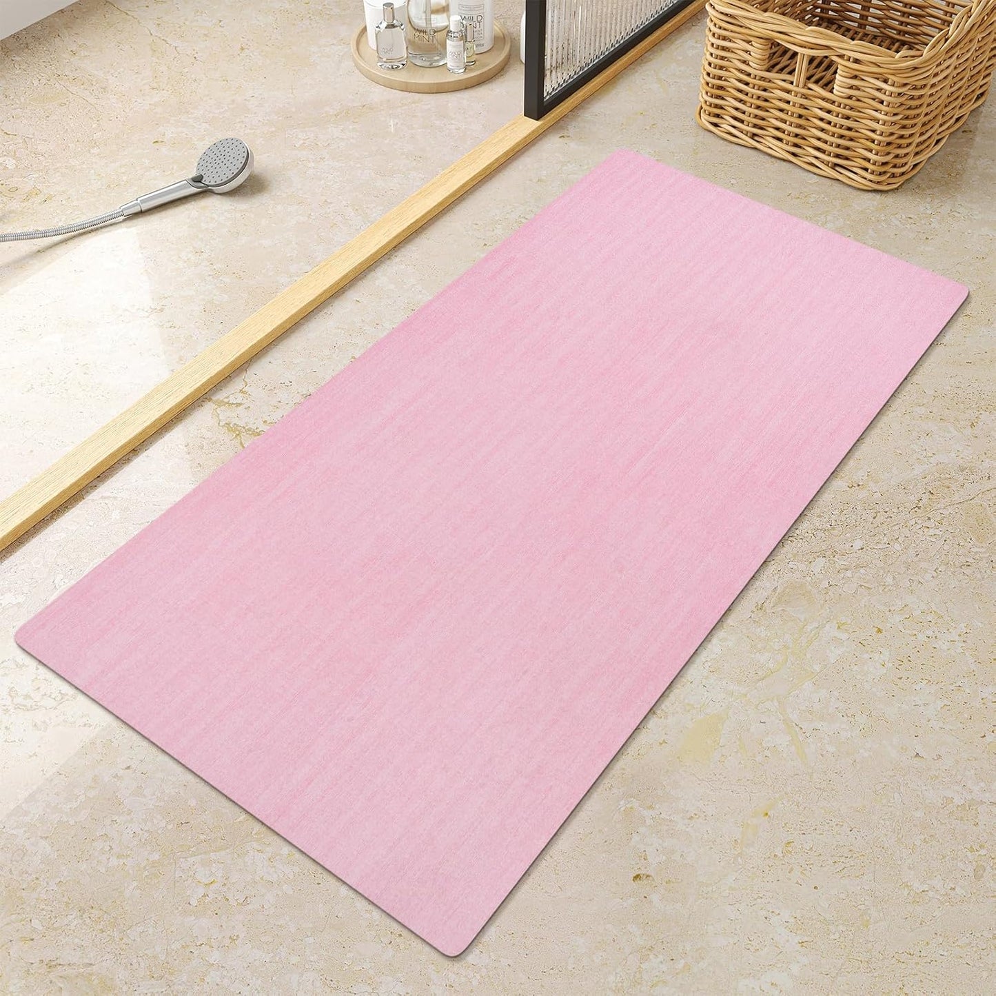 Mecko Bath Mat Rug, Rubber Non-Slip Quick Dry Absorbent Thin Bathroom Rugs Fit Under Door Bathroom Floor Mats-Shower Rug for in Front of Bathtub, Sink, Shower Room(Light Grey,16"x24")