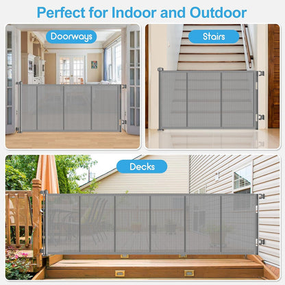 71 inch Retractable Baby Gates, EZIGO Extra Wide Baby Gate for Large Opening Extra Long Mesh Gate for Kids or Pet Dog Gate Child Safety Gate for Stairs Hallways Doorway Indoor Outdoor, Gray