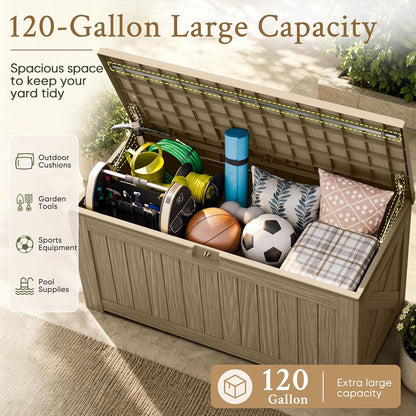 Devoko 120 Gallon Deck Box Resin Outdoor Storage Box Waterproof for Patio, Large Outdoor Storage Bench Lockable for Outside (Black)