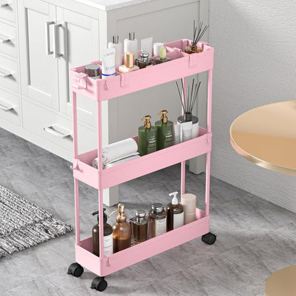 SPACELEAD Slim Storage Cart 3 Tier,Bathroom Organizer Rolling Utility,Mobile Shelving Unit Slide Out for Office, Kitchen, Laundry Room & Narrow Places，Green