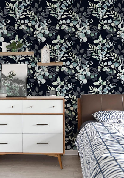 HAOKHOME Peel and Stick Wallpaper Boho Green/White Botanical Leaf Floral Wall Mural Home Nursery Decor Renter Friendly Wallpaper 17.3in x 9.8ft