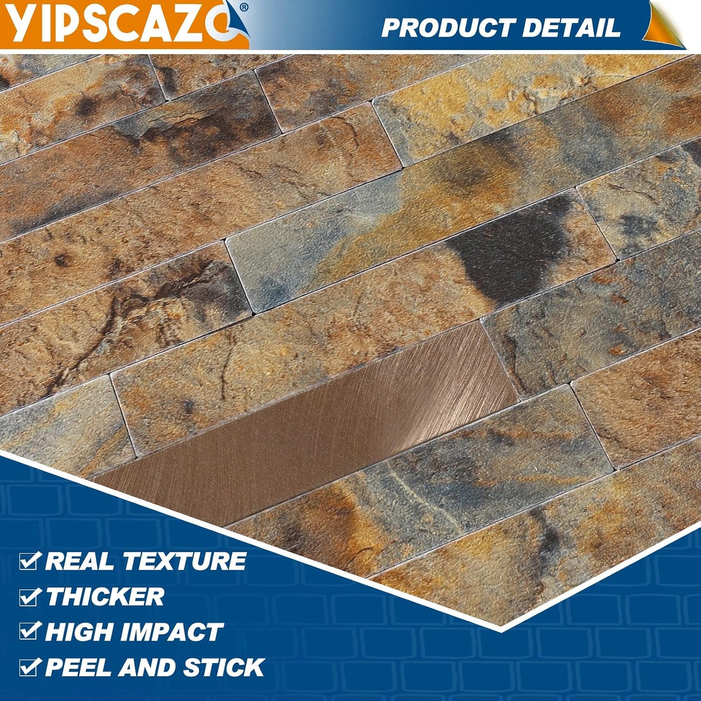Yipscazo 2026 New Upgrade 11.34" X 11.57" Peel and Stick Backsplash, Stick on Backsplash Tiles for Kitchen, Bathroom, Fireplace (10 Sheets, Beige Rocks + Rose Gold)