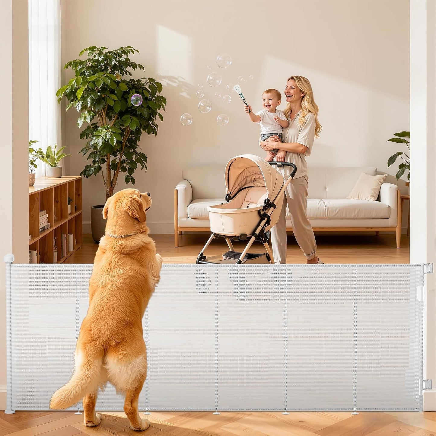 Retractable Baby Gate for Stairs, 42" Tall X 200" Wide Mesh Dog Gate Indoor, Child Gate for Doorways, Hallways, Deck, Indoor Outdoor Pet Baby Safety Essentials for Home, Black