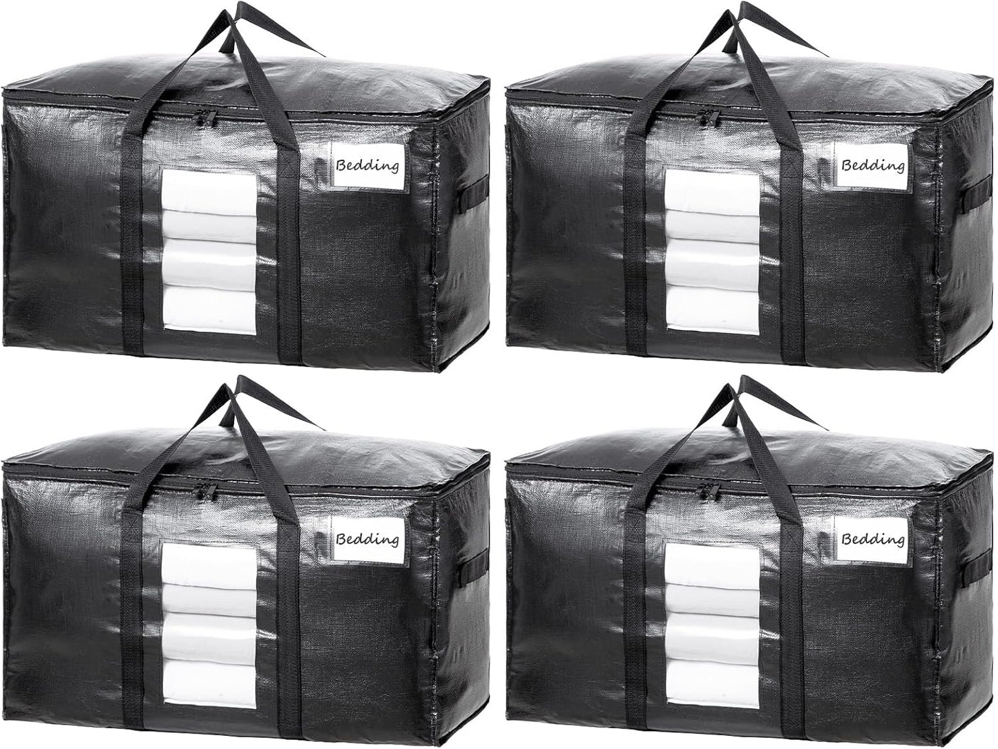 TAILI Extra Large Moving Bags, 4 Pack Blue Heavy Duty Totes For Storage with Visible Window, Wrap Around Handles, Storage Bags for Space Saving, Alternative to Moving Boxes