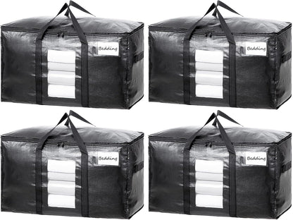 TAILI Extra Large Moving Bags, 4 Pack Blue Heavy Duty Totes For Storage with Visible Window, Wrap Around Handles, Storage Bags for Space Saving, Alternative to Moving Boxes