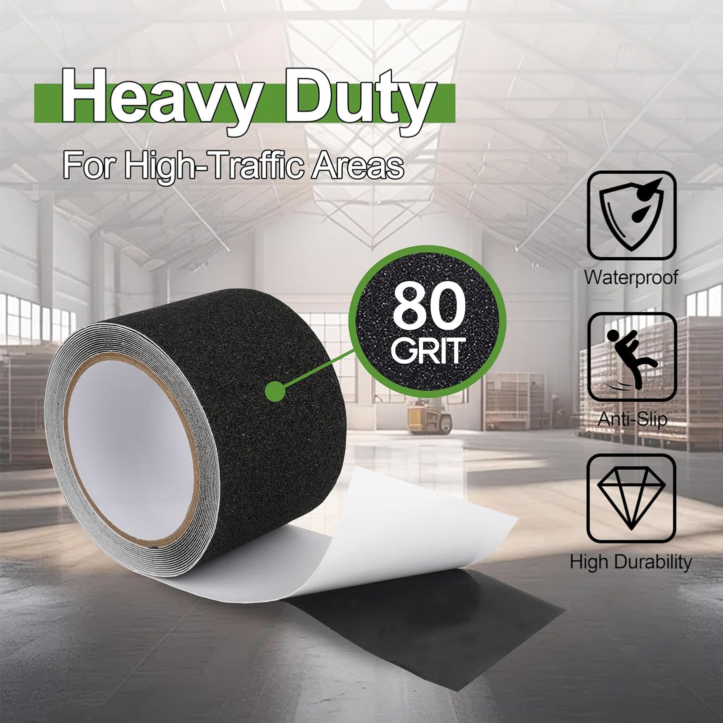 LLPT Grip Tape 2" x 16.5 Ft Ft Black Heavy Duty Anti Slip Tape | Waterproof, Deep Diamond Anti-Slip Texture, Strong Adhesion for House Stairs Ladders Bathroom Floor Steps Staircase Tread