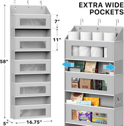 Simple Houseware Extra Large Heavy Duty Over the Door Organizer with 10 Clear Window Pockets, 80 lbs Capacity for Pantry, Closet, Bathroom, Gray
