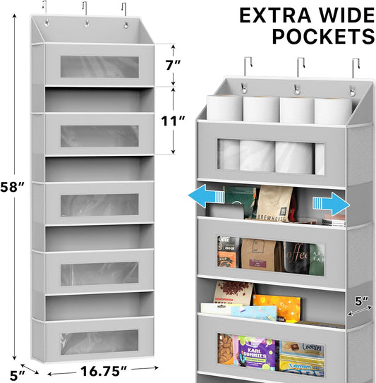 Simple Houseware Extra Large Heavy Duty Over the Door Organizer with 10 Clear Window Pockets, 80 lbs Capacity for Pantry, Closet, Bathroom, Gray