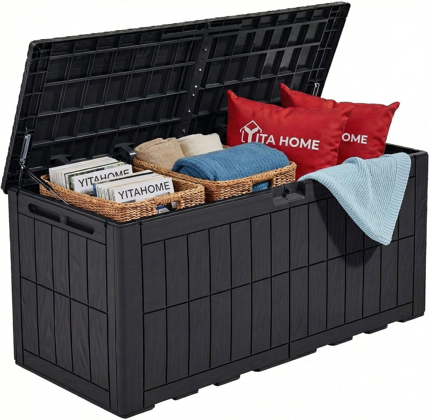 YITAHOME 134 Gallon Large Deck Box | Waterproof Resin Outdoor Storage Box with Lock, Doubles as 2-Person Bench Seating for Patio Furniture Cushions,Garden Tools &