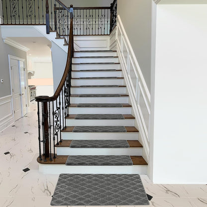 PURE ERA Carpet Stair Treads Tape Free Non Slip Indoor Stair Carpet Stair Protectors Pet-Friendly Non-Slip Skid Resistant Washable Reusable 8" x 30"(2 Pieces,Black)