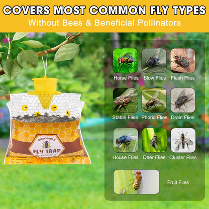 6 Pack Fly Traps Outdoor Hanging for Patio, Outdoor Disposable Hanging Fly Trap with 30g Bait, Bug Fly Hunter Catcher Killer Control for Barn Horse Ranch Chicken Coop