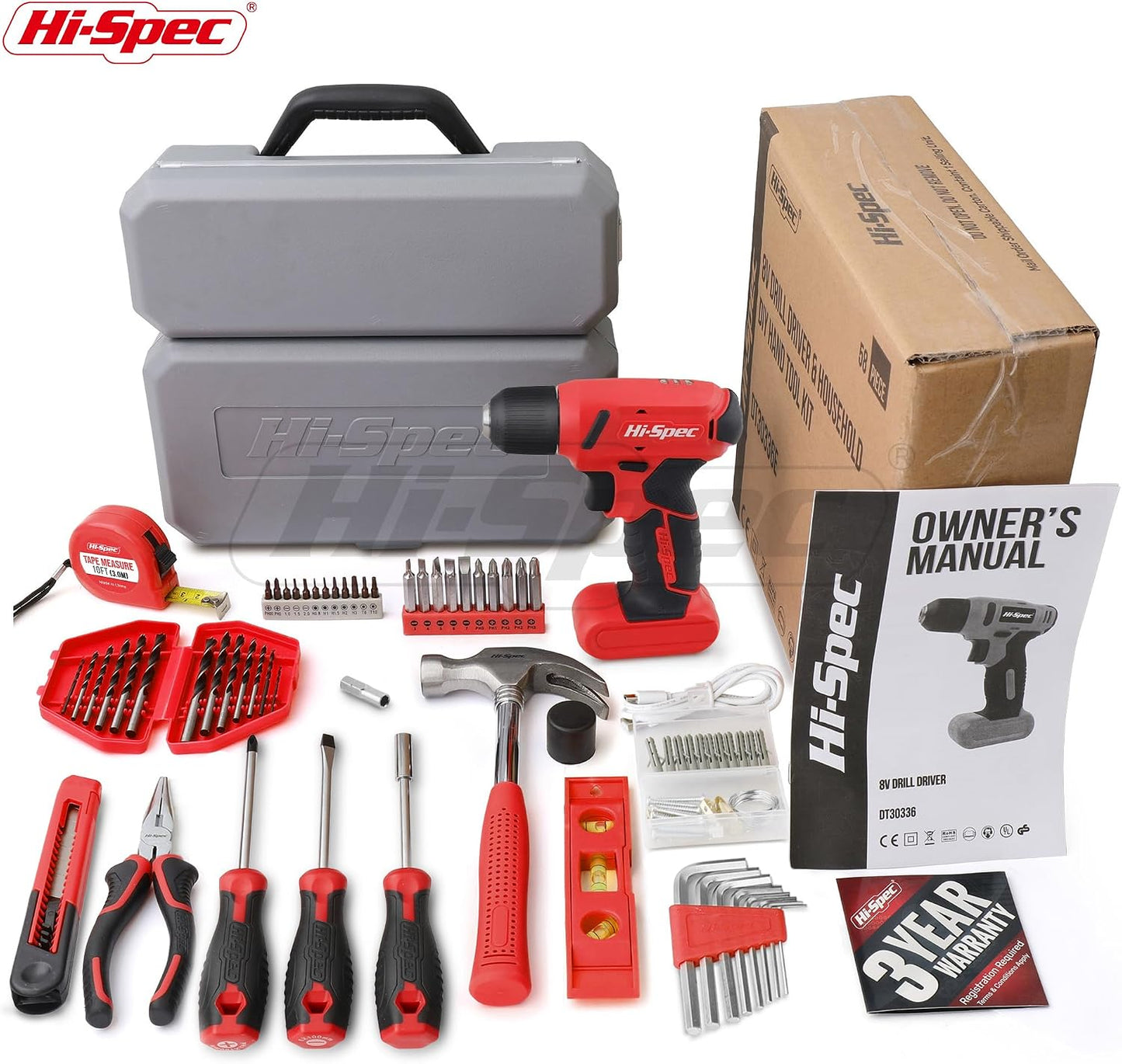 Hi-Spec Pink Tool Set with 8V Drill Set. Complete Cordless & Rechargeable USB Electric Drill Driver Kit for Women, Home DIY Repair & Maintenance, in a Compact Toolbox.