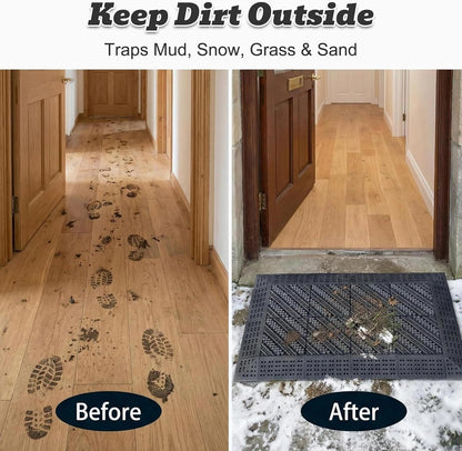 Outdoor Doormat Modular Interlocking Floor Tiles Non-Slip Rubber Boot Scraper Mat with Drainage Holes, Durable Shoe Cleaner for Garage, Entryway, Patio, High Traffic Areas(Gray,35.4x47.2 in)