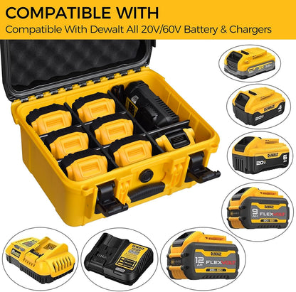 Case for Dewalt Battery – Waterproof Extra Large Hard Storage Box with 8 Adjustable One-Piece Molded Dividers, Heavy Duty Protective Organizer for Dewalt Battery and Charger