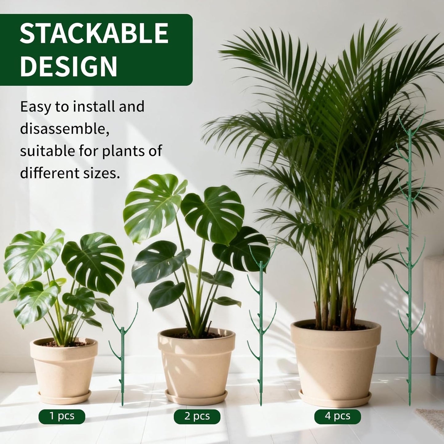 10 Pack Stackable Plant Support Stakes - Climbing Support for Indoor & Outdoor Use - Garden Accessories for Monstera, Pothos, Philodendron - Aesthetic Alternative to Moss Poles & Trellises