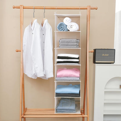Large Hanging Sweater Organizer for Closet,Collapsible 6-Shelf Hanging Closet Shelves with Drawers, Washable (Grey-6 Shelf)
