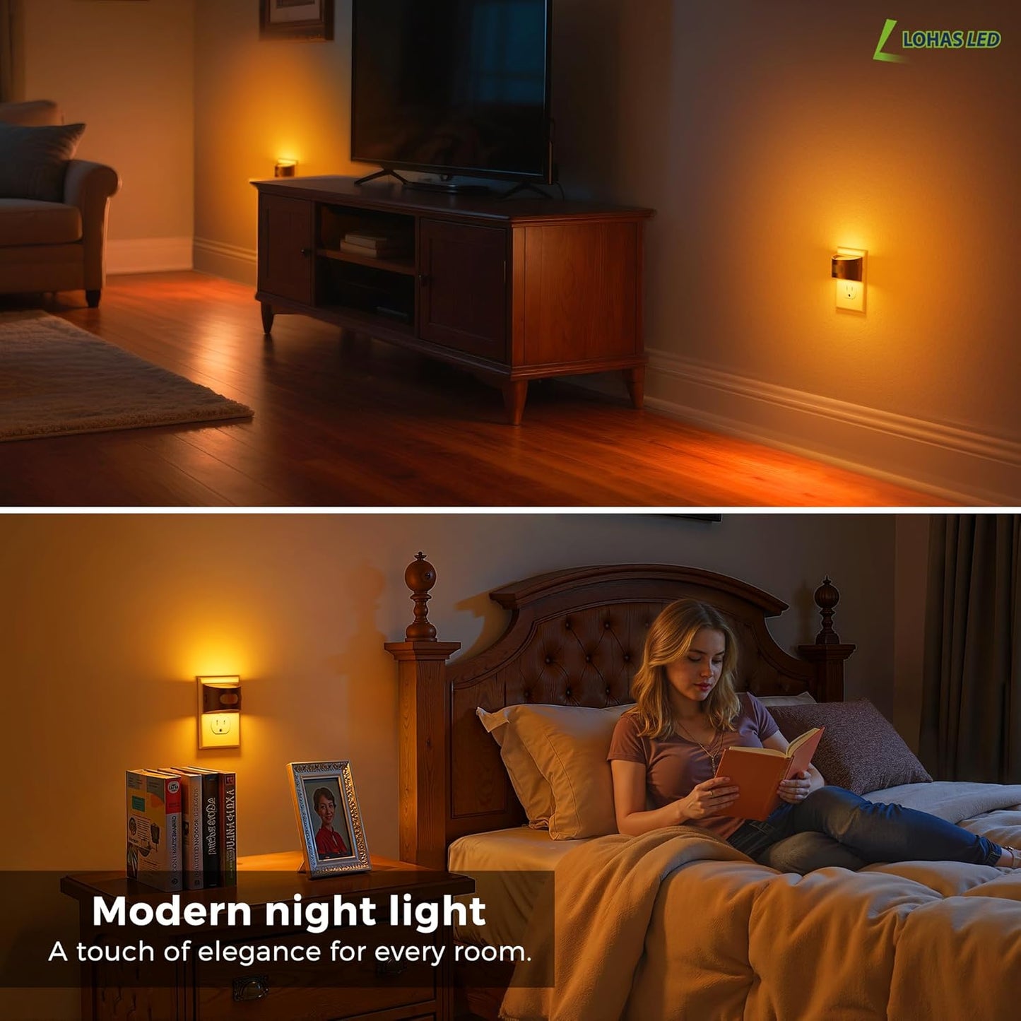 L LOHAS LED Night Light with Motion Sensor & Dusk to Dawn Sensor, Night Lights Plug into Wall with 30-100lm Adjustable Brightness, Motion Activated Night Light, 3000K Soft White, 2 Pack