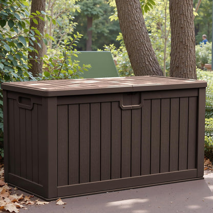 Greesum Outdoor Storage Box 31 Gallon Storage Box with Lid for Patio Furniture, Garden Tools, Pool Supplies, Waterproof and UV Resistant, Lockable, Dark Black