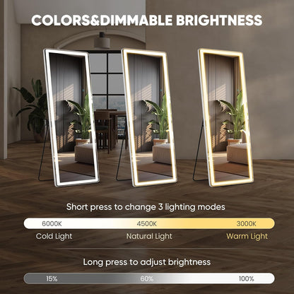 Arched Mirror Full Length, Upgraded 16"x59" Body Wall Mirrors with Shatter-Proof Glass, Floor Standing, Hanging or Leaning, Tall Arch Mirror with Stand Aluminum Alloy Frame for Bedroom, Black