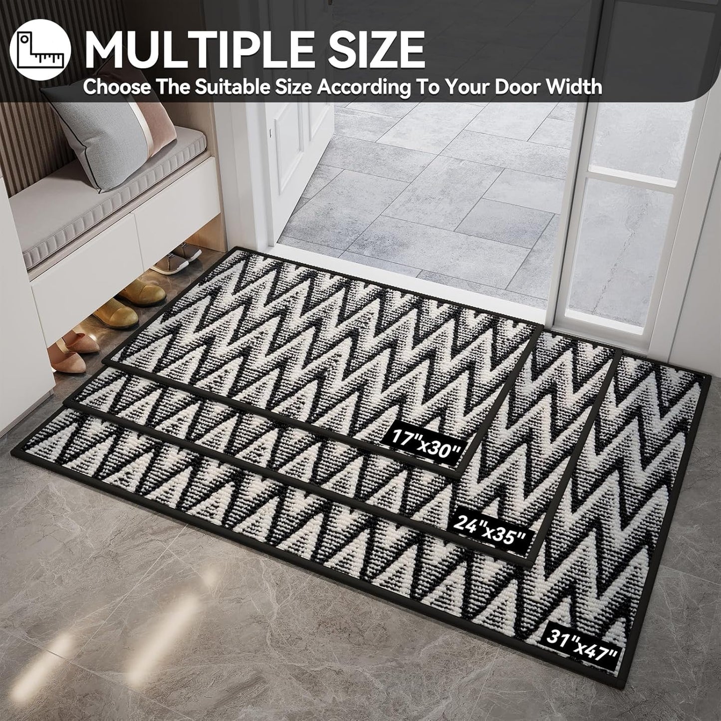 Door Mat 17"x30",Door Mat Indoor Entrance Dirt Resistant and Absorbent Non-Slip Rubber Backing Front Door Mats Washable Low-Profile Indoor Mats for Entryway, Inside Entrance Easy Clean Gray