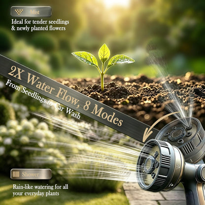 Garden Hose Nozzle Heavy Duty Metal Water Hose Sprayer | Heavy Duty Metal Spray Nozzle With Thumb Control. Japanese-style Design & 8 Spray Patterns For Different Blooming Seasons