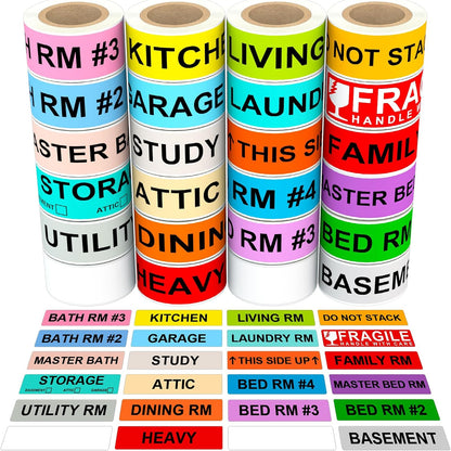 24 Rolls Color Coding Moving Labels, 1440 Count Home Moving Labels for Boxes Stickers + Packing Stickers + Fragile Moving Stickers + Heavy & Blank Labels